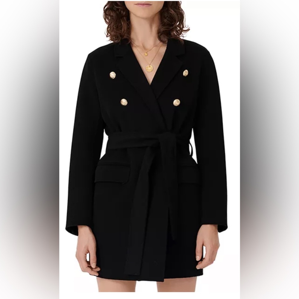 MAJE Gabie Double-Breasted Wool-Blend Coat size 38/6 NWT